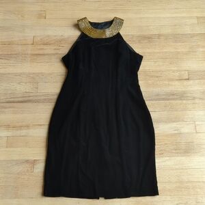 Women's Alex Evenings Black Dress with Gold Collar Vintage Size 6